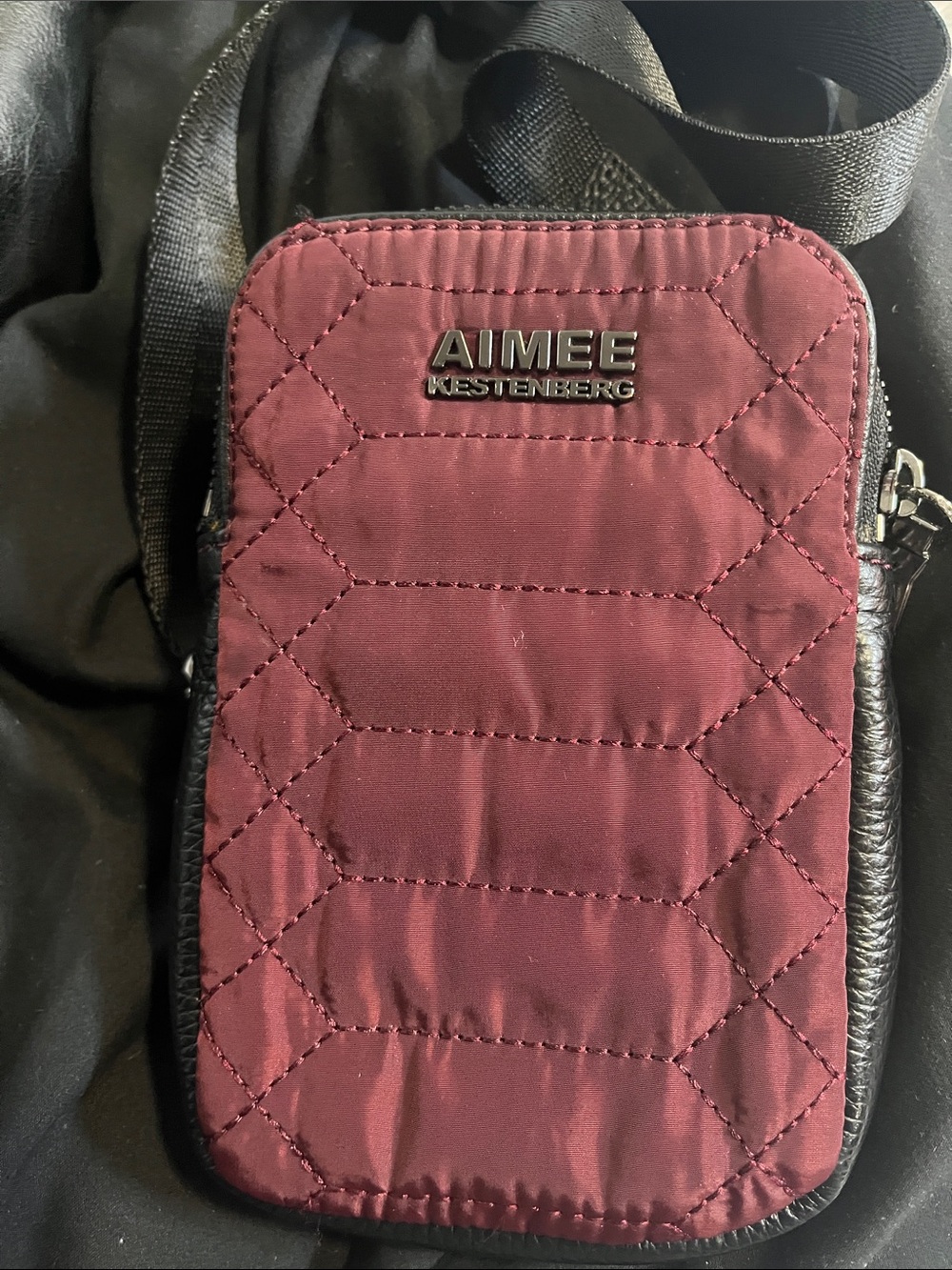 Aimee Kestenberg Quilted Crossbody Phone Pouch - Burgundy and Black